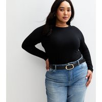 Women's Plus Size Black Long Sleeve Crew Neck Jersey Top Curves New Look | New Look (UK)