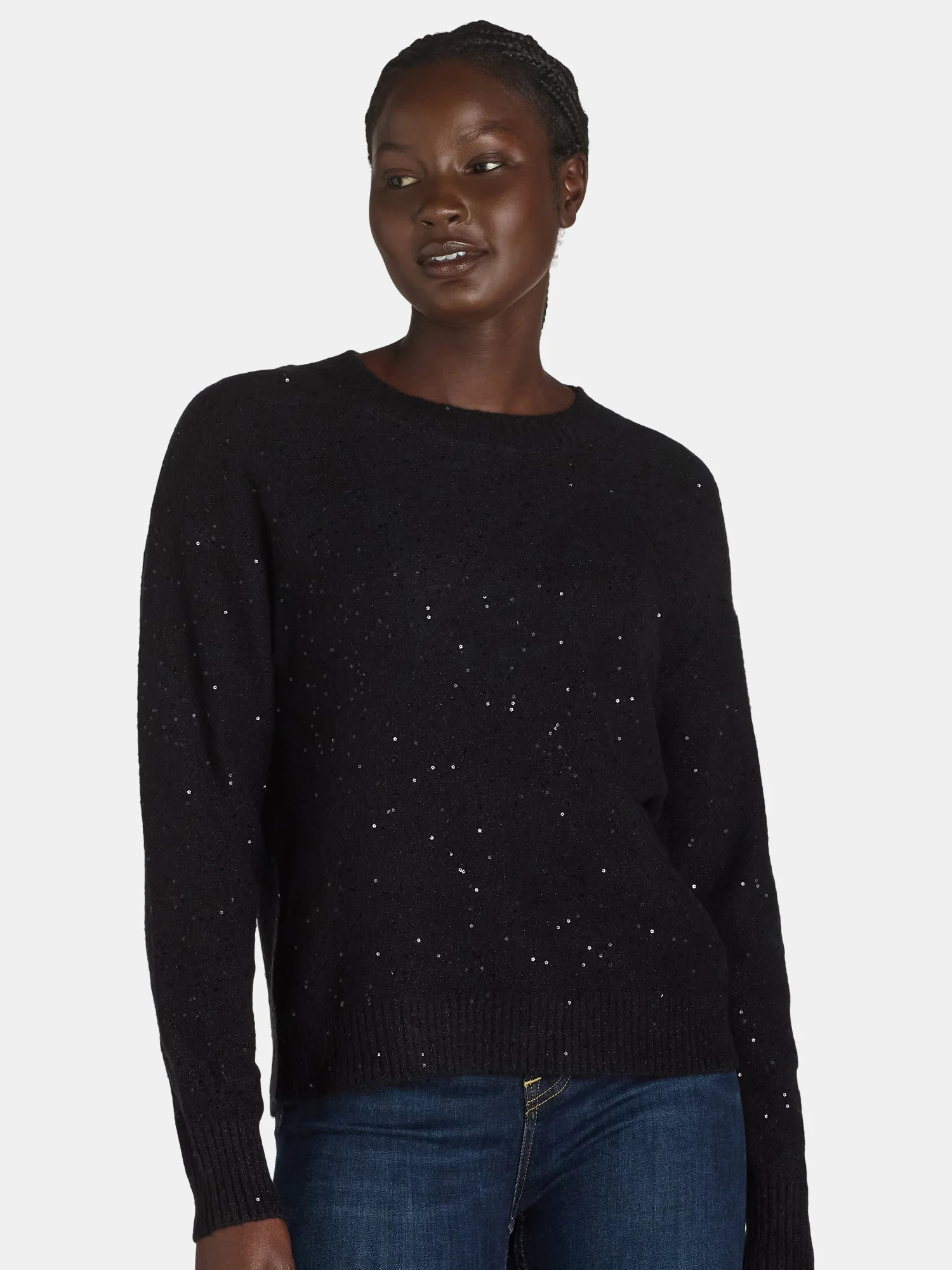 99 Jane Street Women's Sequin Crewneck Sweater, Midweight, Sizes XS-XL | Walmart (US)