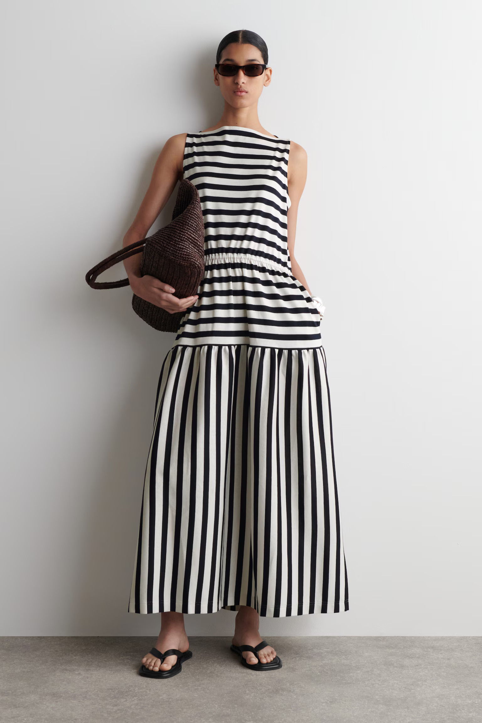 BOAT-NECK GATHERED MIDI DRESS | COS (US)