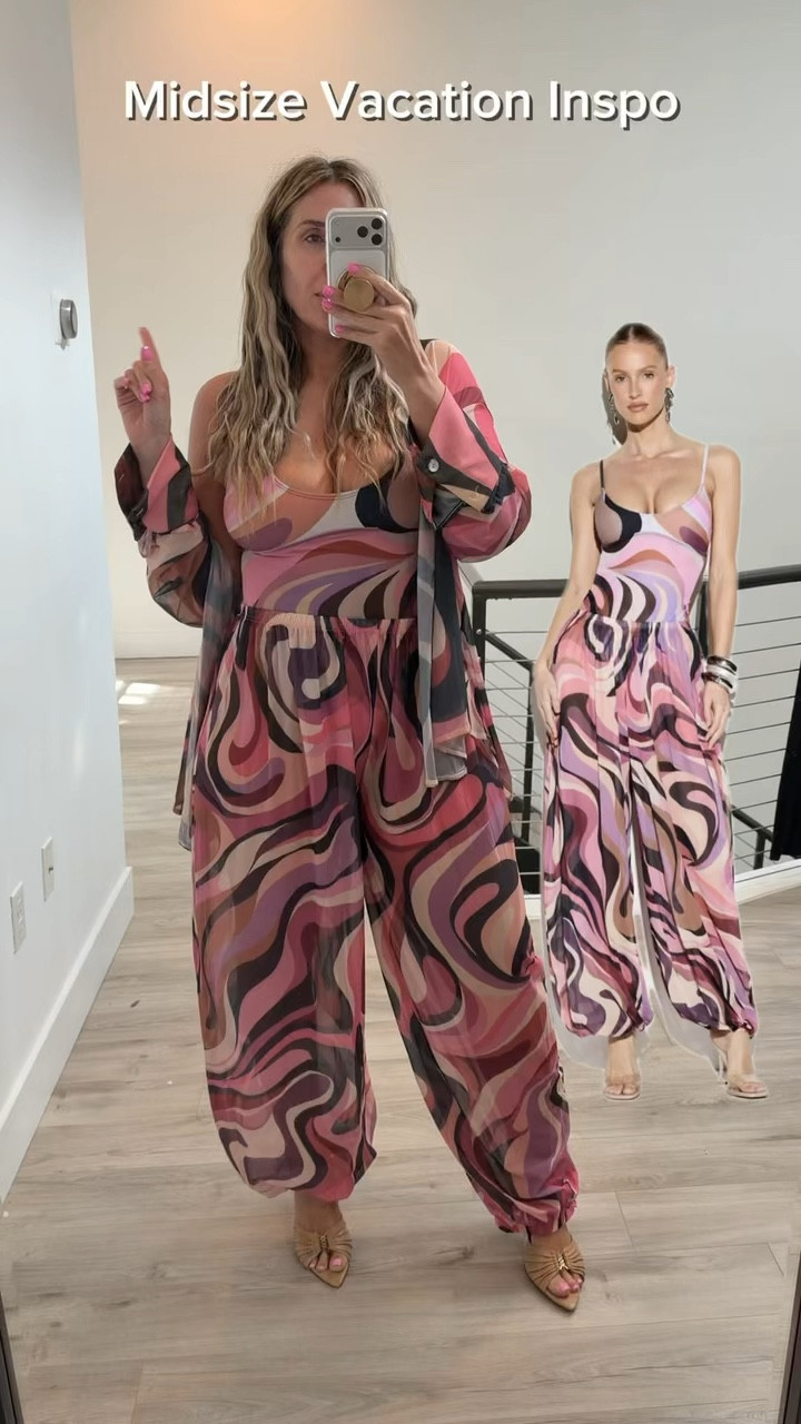 Vacation Inspo

Top XL fits oversized how I wanted it
one piece XL
pants L (stretchy waist could have done a medium size down 1-2 sizes) 

#LTKSwim #LTKFestival #LTKMidsize