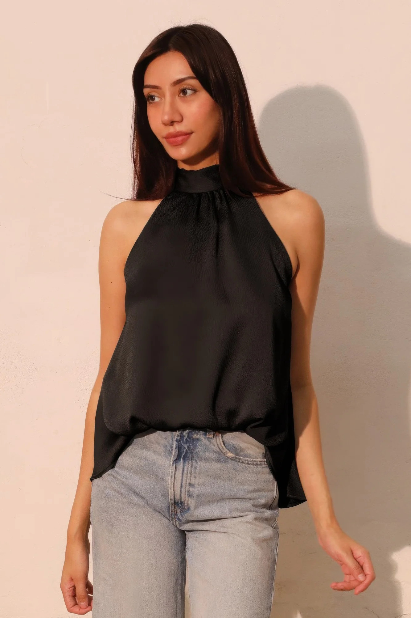 Hammered Satin Halter Bubble Top | Shop Simon