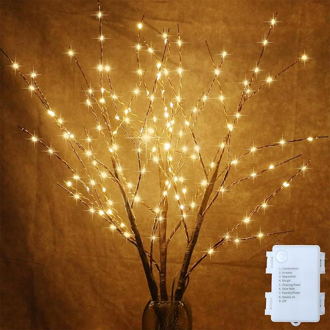 2 Pack Lighted Prelit Twig Tree Branches Lights with Timer, Battery Operated, Christmas Holiday D... | Amazon (US)
