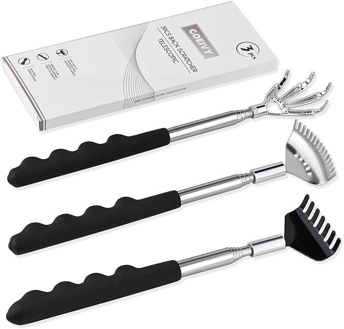 COEIVY 3 Pack Back Scratcher,Metal Portable Telescoping Back Scratchers with Rubber Handles,3 Dif... | Amazon (US)