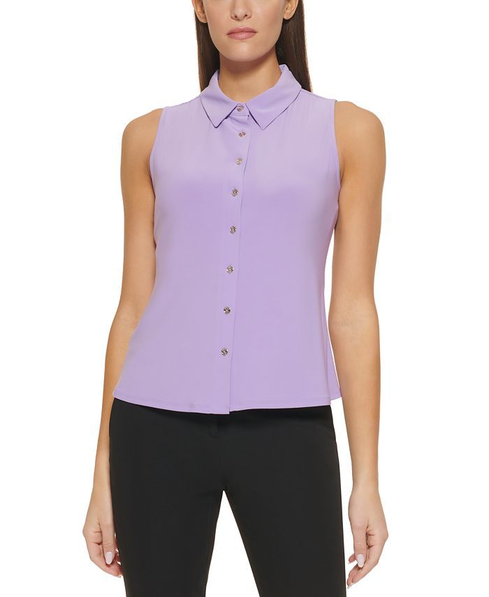 Tommy Hilfiger Sleeveless Collared Button-Front Top & Reviews - Tops - Women - Macy's | Macys (US)