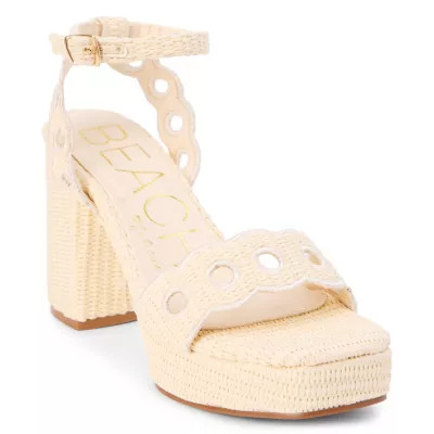 Beach Vegan, platform heeled sandal with scallop and cut-out detail. | Belk