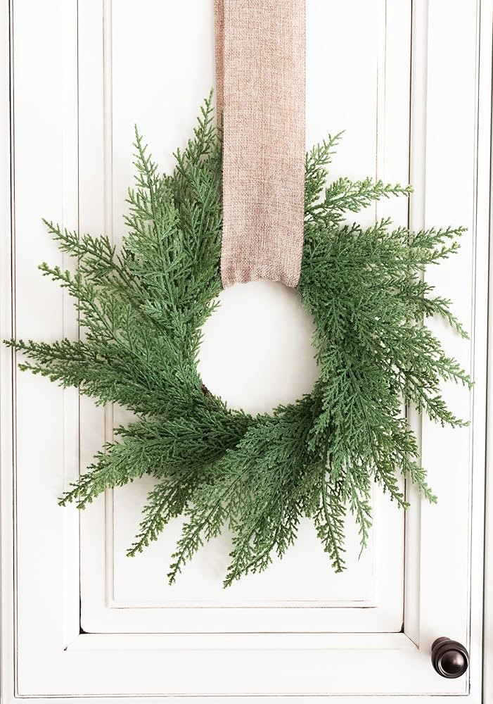 12" Faux Cedar Wreath, Christmas Wreaths for Front Door Outside, Green Wreath Christmas, Window W... | Amazon (US)