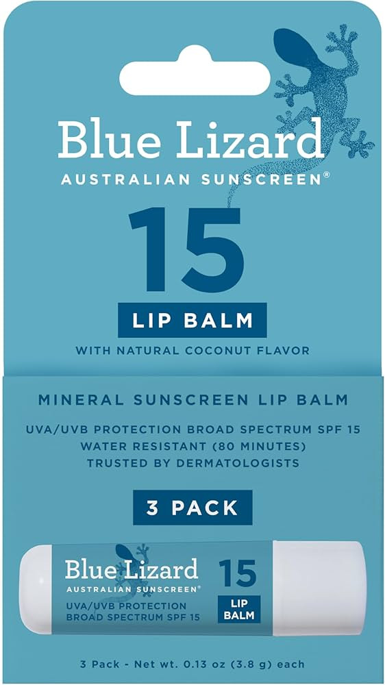 BLUE LIZARD Mineral SPF 15 Lip Balm, 3-Pack: Broad Spectrum Sun Protection, Natural Coconut Flavo... | Amazon (US)