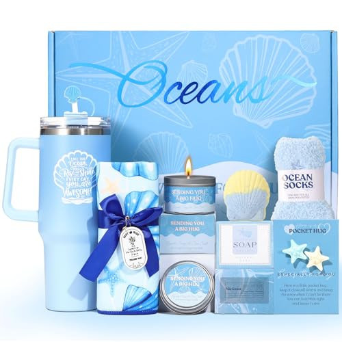 Mothers Day Gifts for Mom, Self Care Gift Basket for Women, Relaxation Spa Gift Set with Tumbler, Blue Ocean Gift Baskets for Mom, Wife, Grandma | Amazon (US)