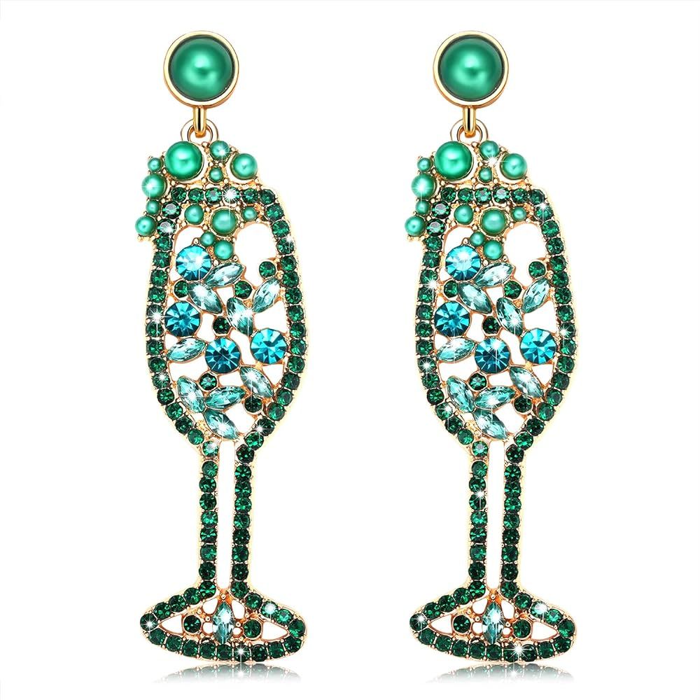 Champagne Wine Glass Earrings-Handmade Champagne Flute Earrings -Charm Rhinestone Crystal Pearl b... | Amazon (US)