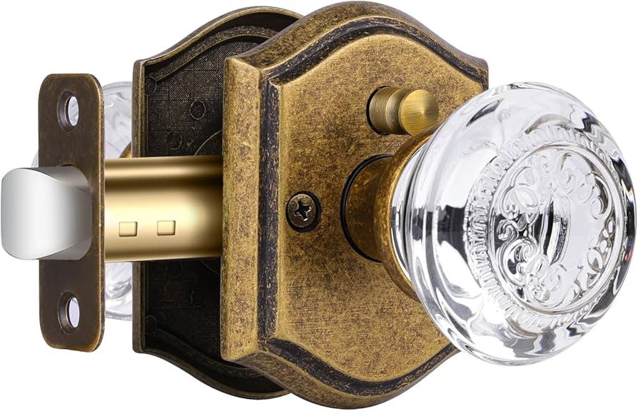 Glass Door Knobs Interior with Lock, Antique Brass Door Knobs Vintage Crystal Privacy for Bedroom... | Amazon (US)