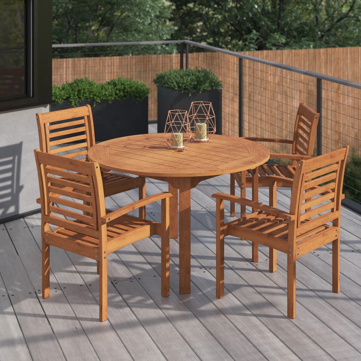 Anautica 4 - Person Wood Patio Dining Set with Round Table | Wayfair North America