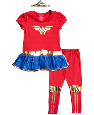 DC Comics Wonder Woman Girls Costume Dress Leggings and Headband 3 Piece Set Toddler to Big Kid | Macy's