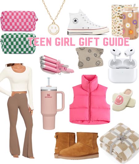 Teen girl gift guide!! Christmas gift idea for teen, young adult, college girl!! Cropped puffer vest, ugh boots, converse, smiley face slippers, Stanley cup, AirPods, makeup bag, crimper waver 

#LTKCyberWeek #LTKHolidaySale #LTKGiftGuide