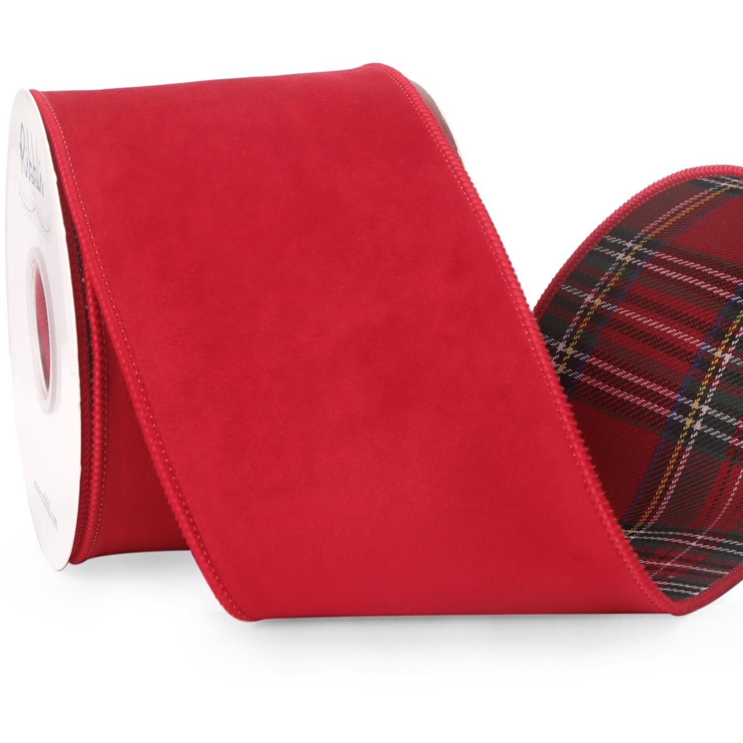 Ribbli Red Velvet Wired Ribbon with Red Tartan Plaid Reversible 4 Inch Christmas Ribbon for Gift ... | Amazon (US)