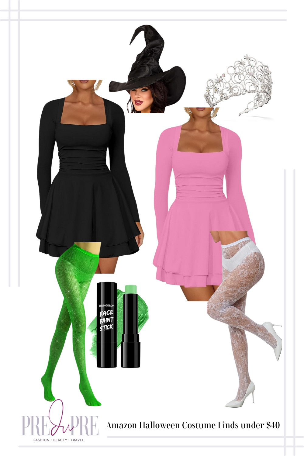 Looking for a Wicked inspired Halloween costume that's easy, affordable, and totally cute? I've put together the perfect DIY Halloween Costume Finds all from Amazon, with core pieces under $40! Grab a basic square−neck mini dress in black or pink, and accessorize to transform into Elphaba or Glinda. Think neon green tights and a witch hat for a modern Elphaba, or white lace tights and a tiara for a cute take on Glinda. It’s the ultimate inspiration for a bestie costume or a fun solo look! Click the link to shop these quick and easy costume essentials!

#HalloweenCostume #DIYCostume #WickedMusical #Elphaba #Glinda #BestFriendCostumes #AmazonHalloween #AffordableCostume #PreDupreStyle #LTKHalloween #LTKFinds 

 #LTKSeasonal #LTKParties #LTKFindsUnder50