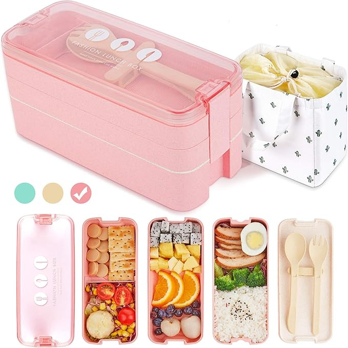 AZAWA Bento Lunch Box 1100ml/38oz, 3-Layer Bento Box with Spoon & Fork for Kids Adult & Office Wo... | Amazon (US)