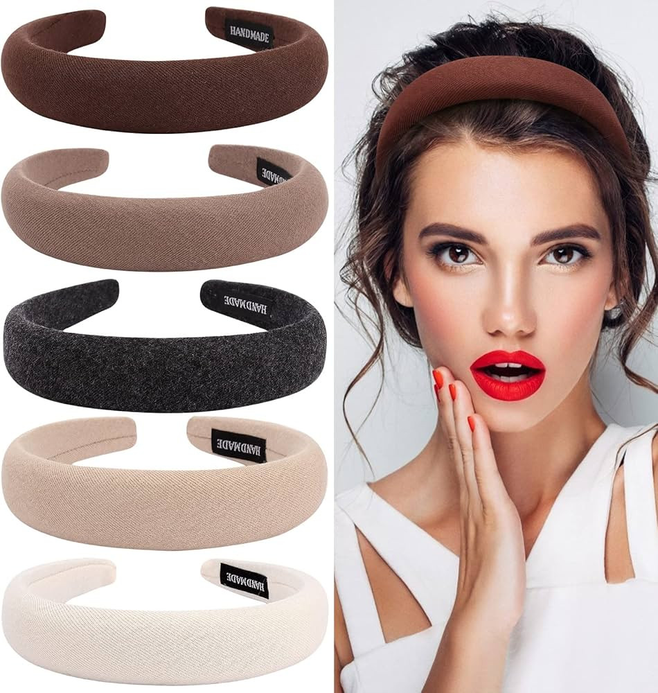 Ondder Assorted Padded Headbands for Women and Girls - Fashion Solid Color Wide Turban Hair Acces... | Amazon (US)