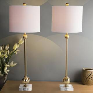 Hollis 34 in. Brass Metal Table Lamp with Crystal Base (Set of 2) | The Home Depot