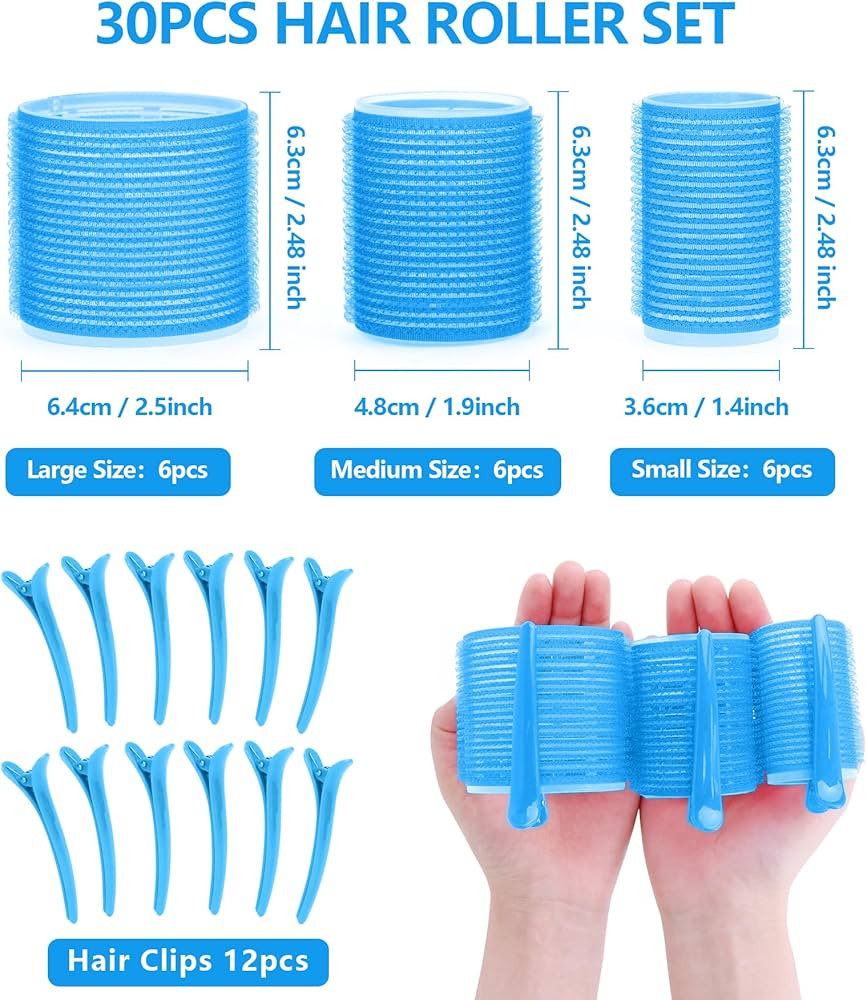 Jumbo Hair Rollers, 30 Packs Large Hair Rollers for Long Medium Hair, 3 Size Self Grip Hair Rolle... | Amazon (US)