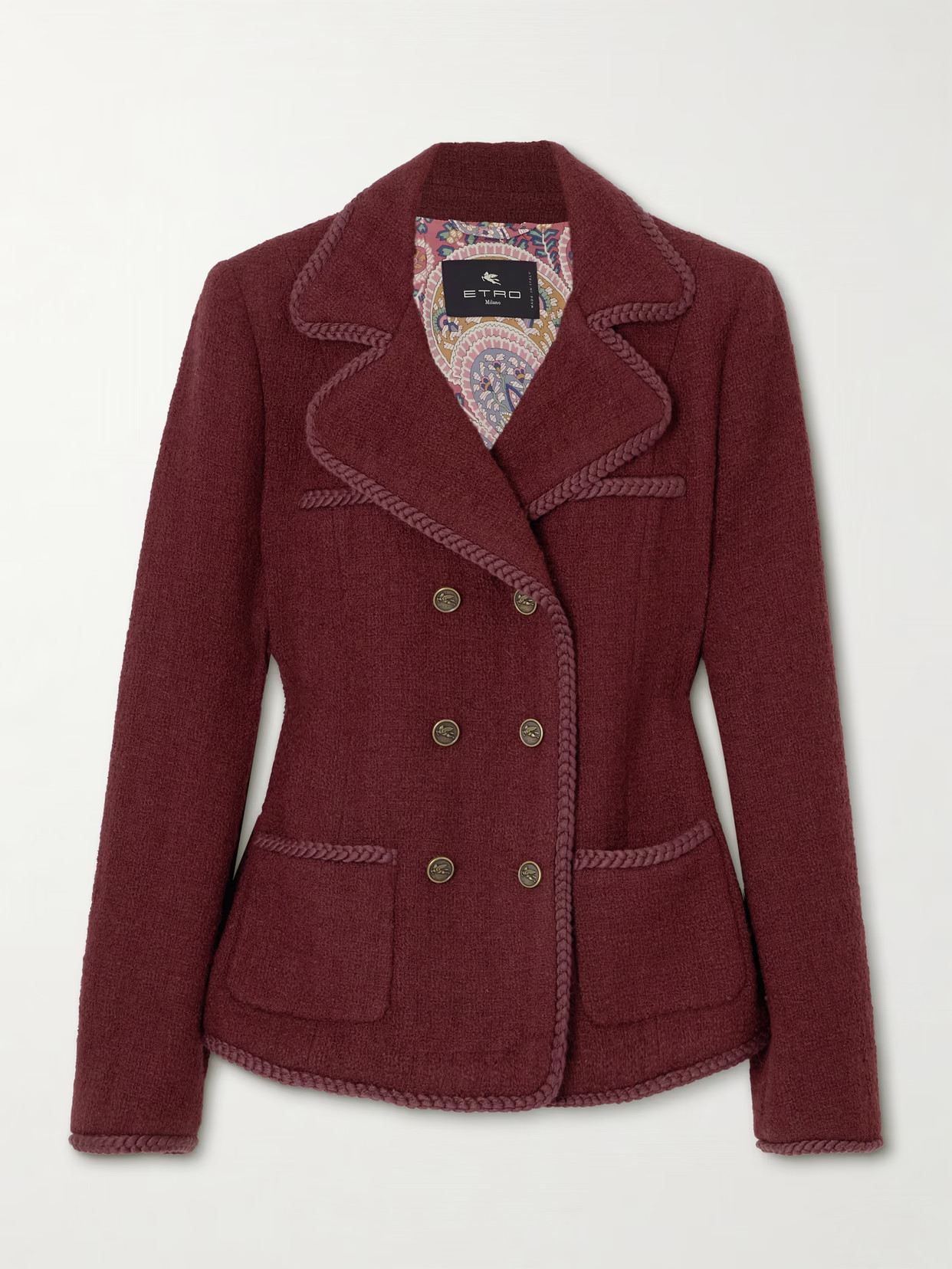 Etro - Double-breasted Wool-blend Tweed Jacket - Burgundy | NET-A-PORTER (US)