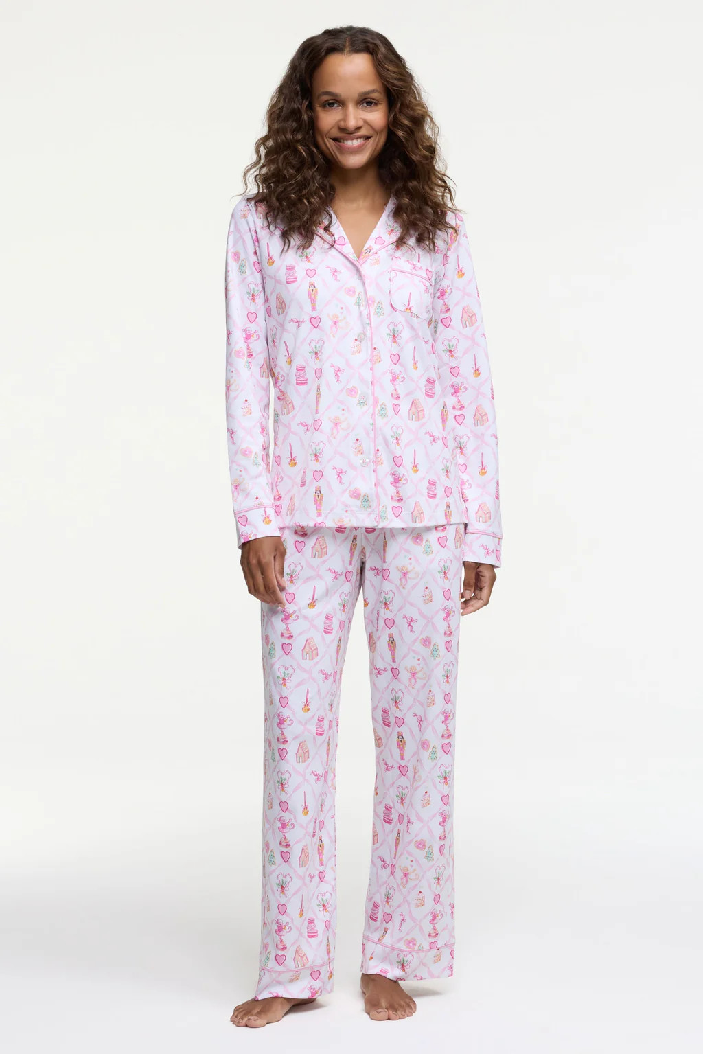 Sugarplum Lattice Long Sleeve Polo Pajamas | Roller Rabbit