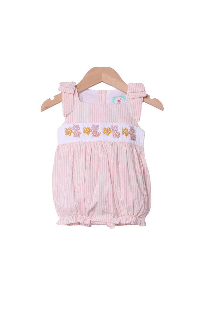 Smocked French Knot Starfish Pink Pinstripe Bubble | The Smocked Flamingo