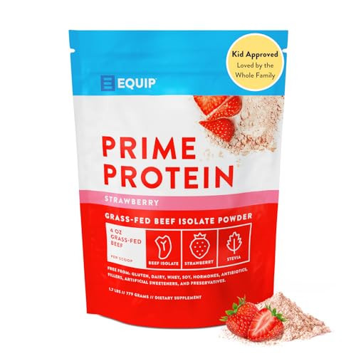 Equip Foods Prime Protein Powder | Clean, Grass Fed Beef Protein Isolate | Carnivore Protein Powder | Paleo, Keto Friendly | Gluten, Dairy Free | Helps Build & Repair Tissue | 30 Servings, Strawberry | Amazon (US)