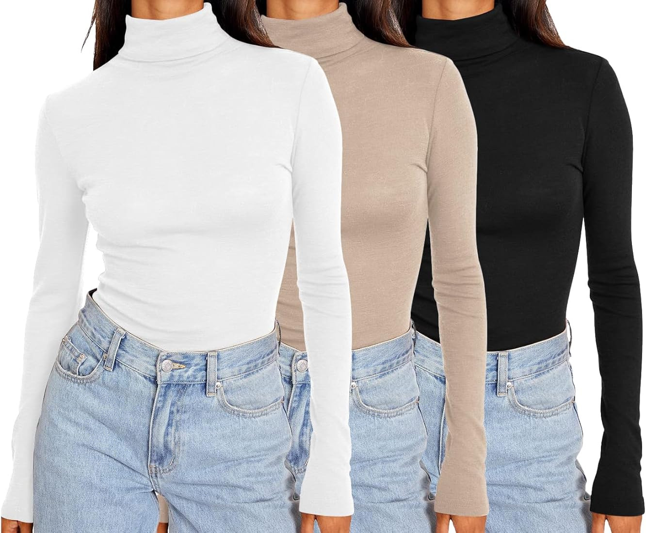 Womens 3 Piece Turtleneck Long Sleeve Shirts Mock Neck Fall Fashion 2023 Slim Fit Winter Thermal ... | Amazon (US)