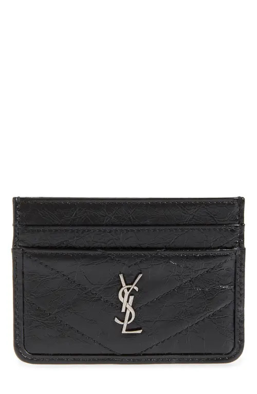 Saint Laurent Niki Matelassé Leather Card Case in Noir at Nordstrom | Nordstrom