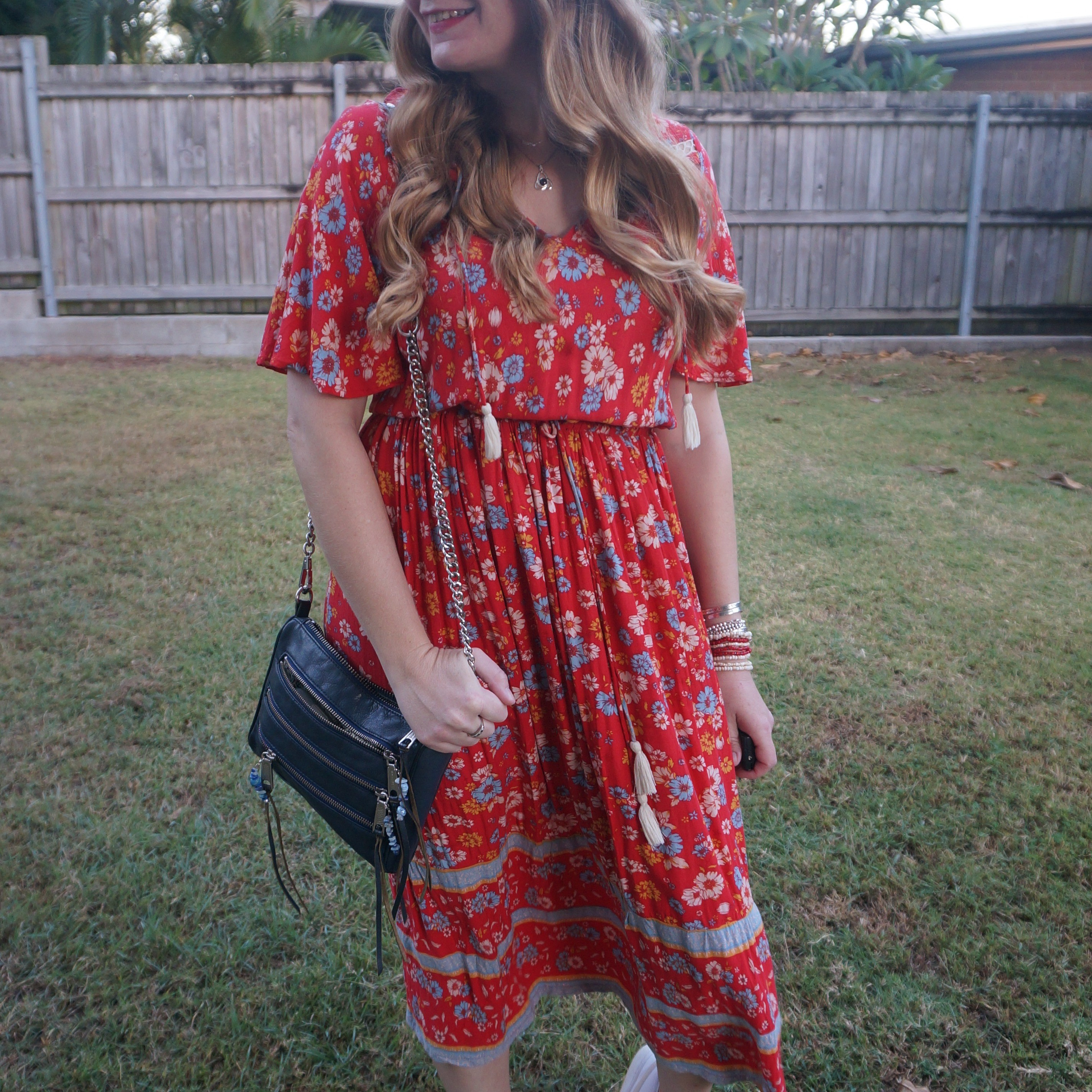 Thrifted red floral print Pink Diamond maxi dress with navy Rebecca Minkoff mini 5-zip bag ❤️💙

#LTKaustralia #LTKbag #LTKautumn