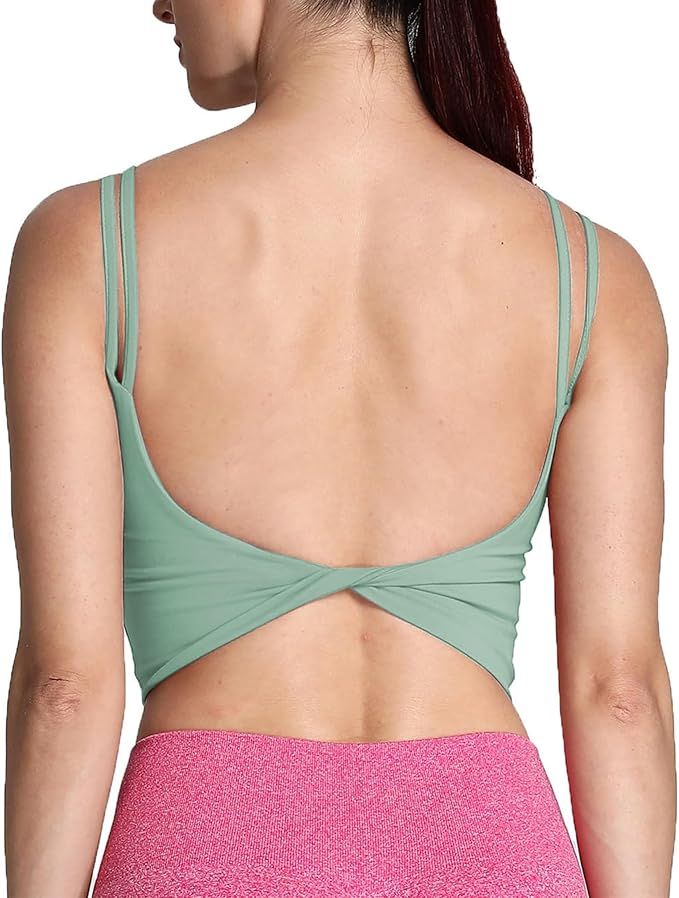 Aoxjox Women's Workout Sports Bras Fitness Padded Backless Yoga Crop Tank Top Twist Back Cami | Amazon (US)