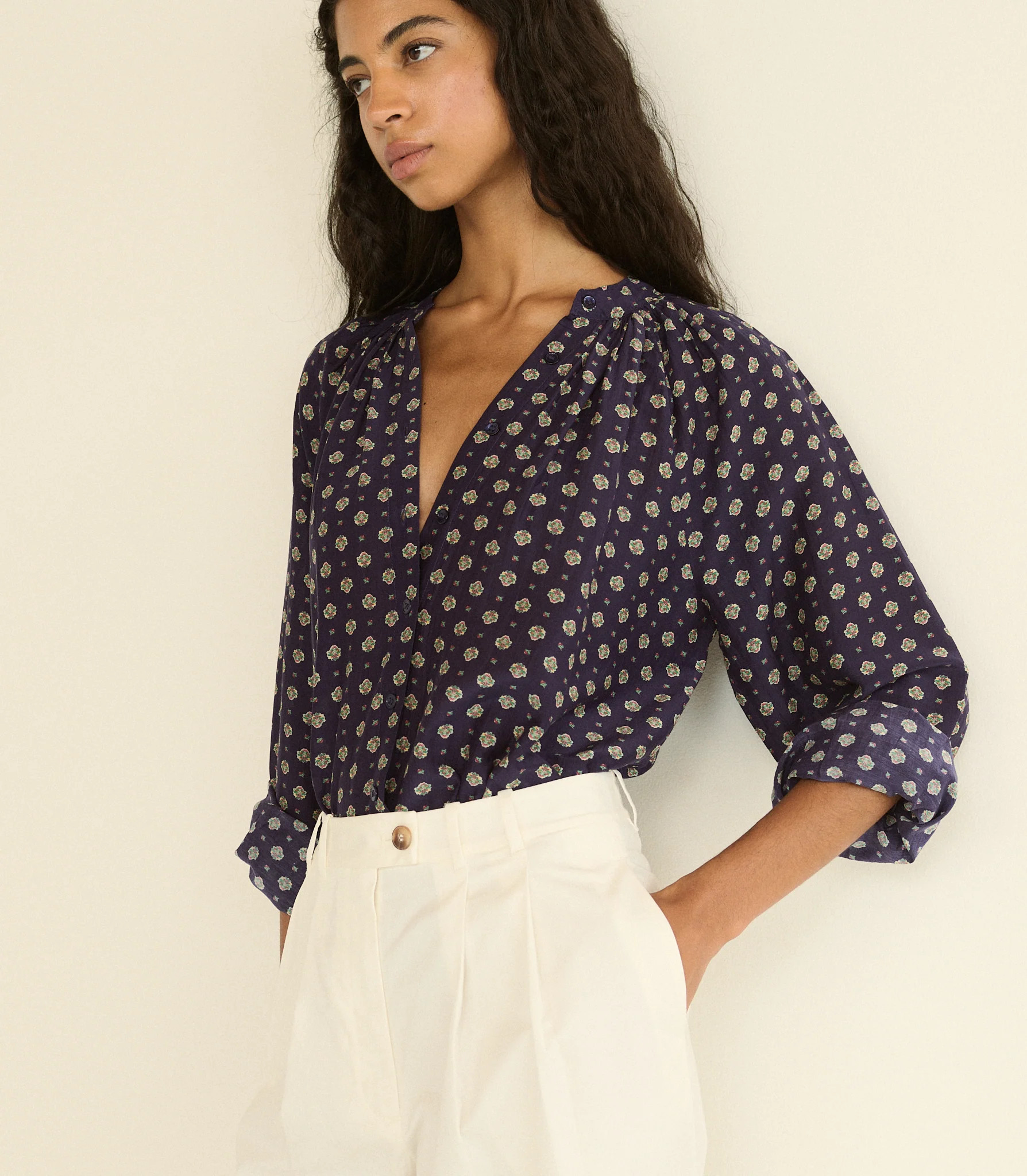 Julienne Top - Navy Cadiz Foulard | DÔEN | DOEN