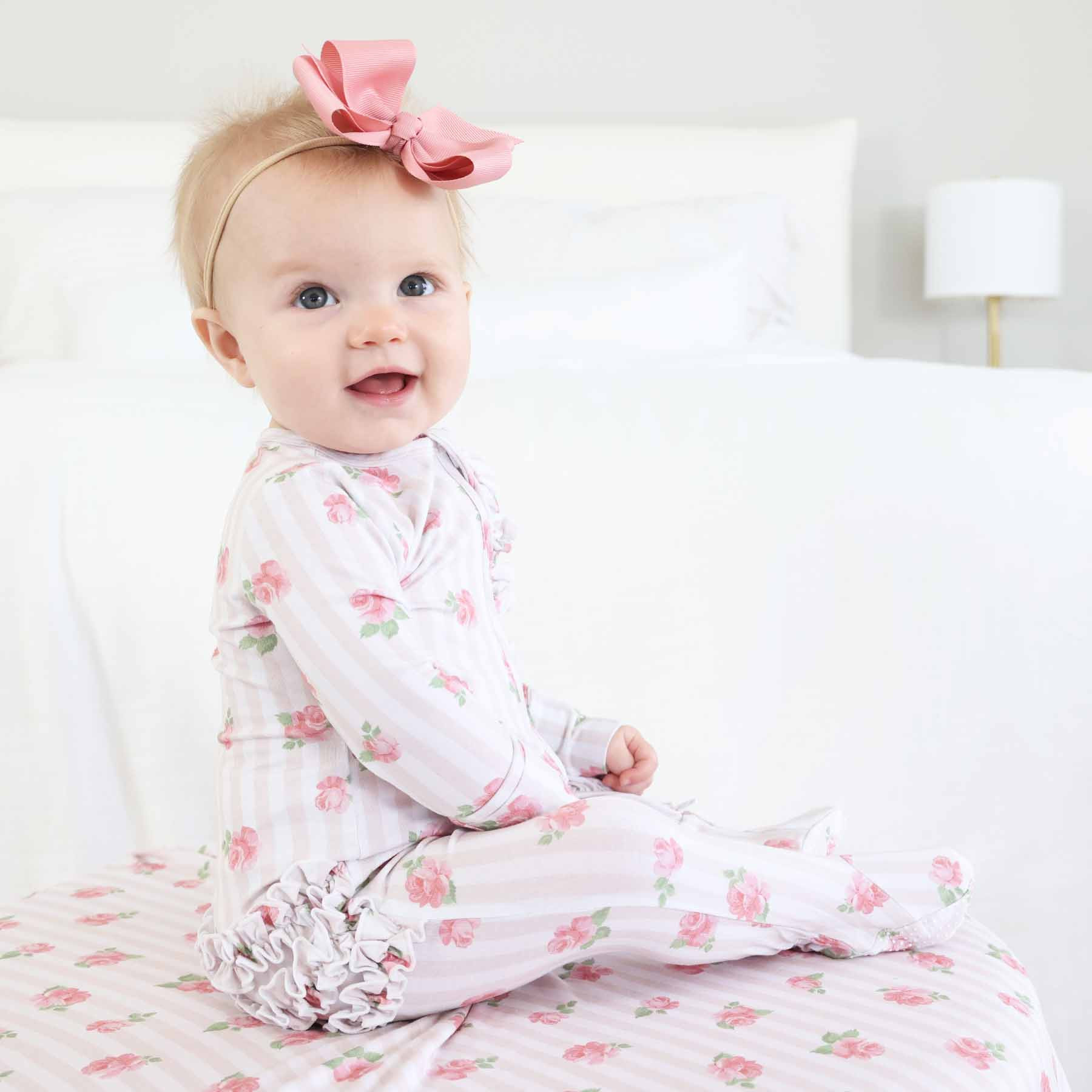 Rosy & Cozy Ruffle Zipper Footie | Caden Lane