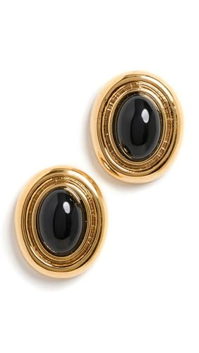 Prize Black & Gold Statement Earrings – Women’s Vintage-Inspired Gold-Plated Brass Earrings with Black Enamel, Lightweight Everyday Style for Pierced Ears | Amazon (US)