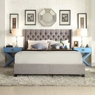Naples Wingback Button Tufted Upholstered King Bed by iNSPIRE Q Artisan - PlatformBed-DarkGreyLin... | Bed Bath & Beyond