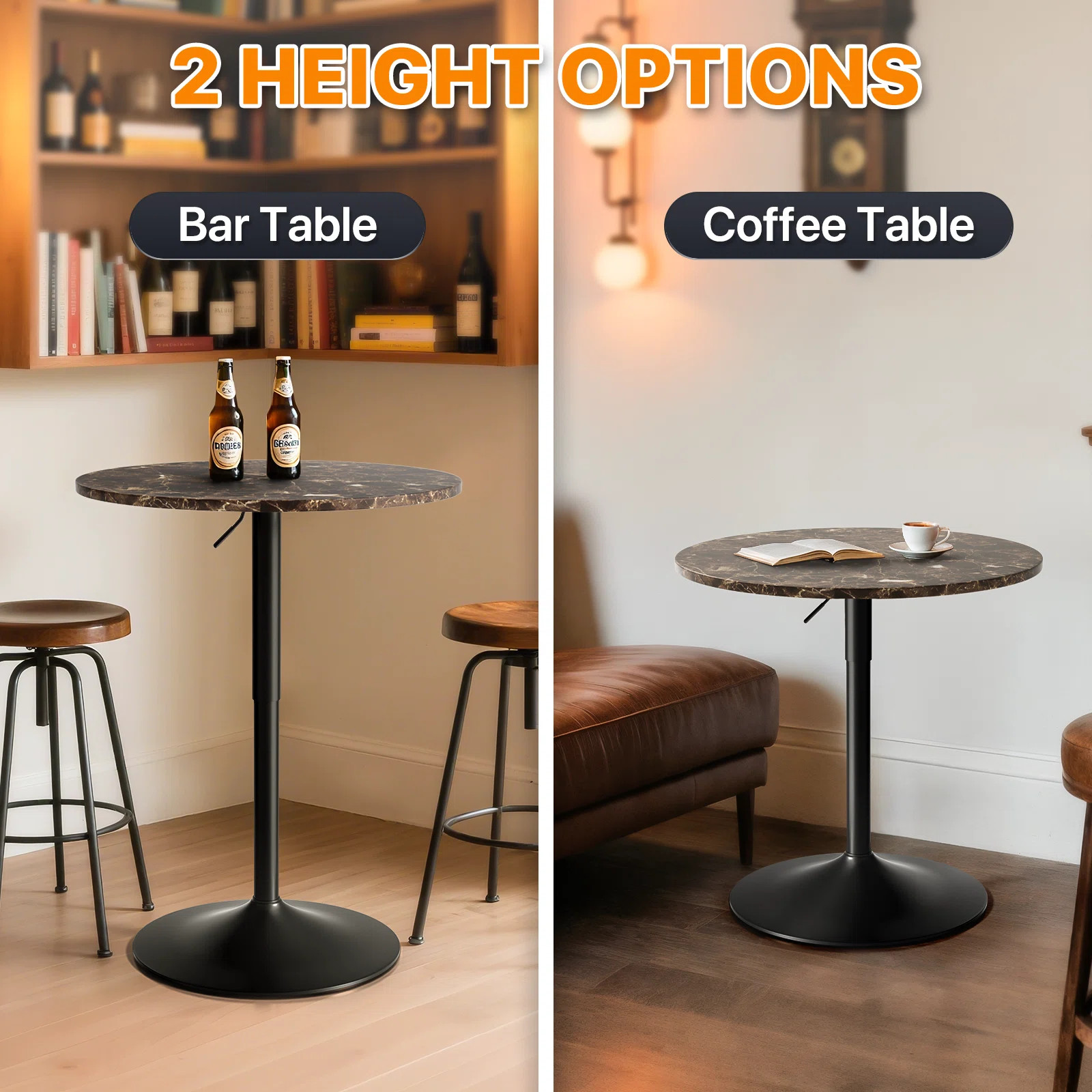23.5" Bistro Pub Table Adjustable Height Round Cocktail Bar Table with Wood Tabletop and Metal Ba... | Wayfair North America