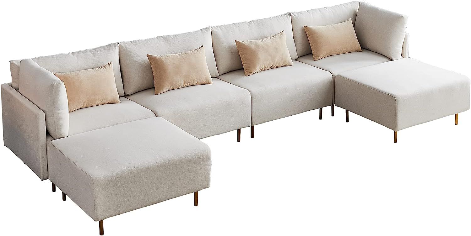 Amazon.com: 143'' Linen U-Shaped Sectional Sofa with 2 Removeable Ottoman and 4 Pillows : Everyth... | Amazon (US)