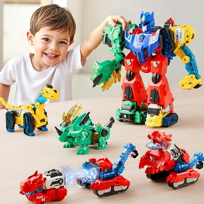iPlay, iLearn Kids Dinosaur Transforme Robot Toy, Magnetic Construction Trucks Transform into Din... | Amazon (US)