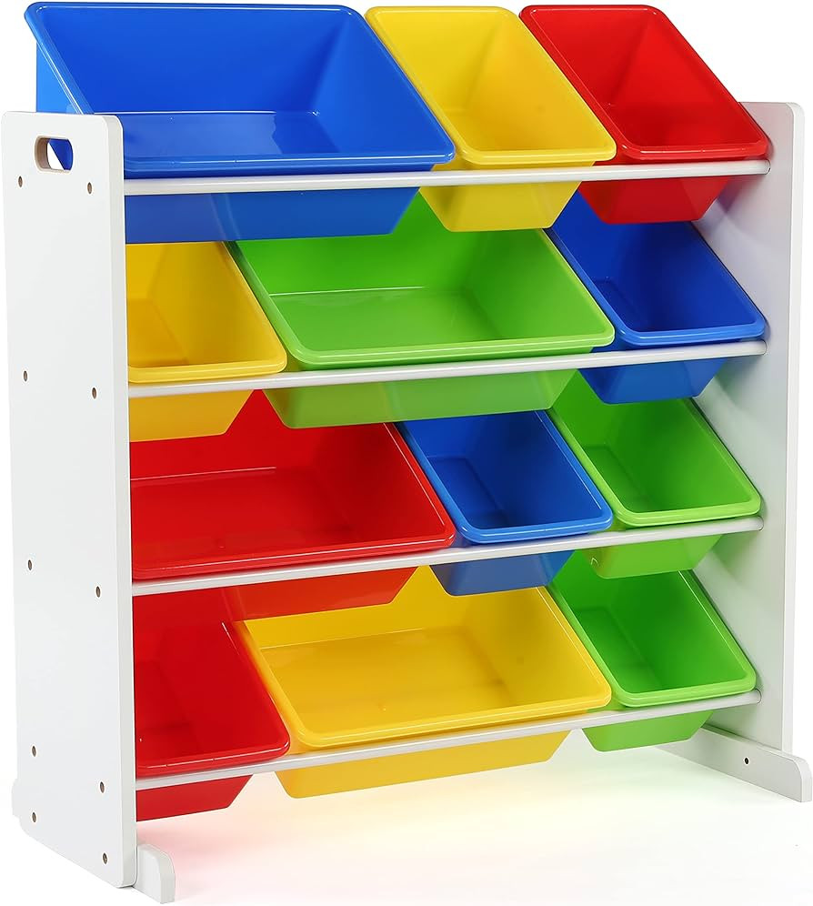 Humble Crew Kids Toy Storage Organizer with 12 Plastic Bins, White/Primary – Removable Bins for... | Amazon (US)