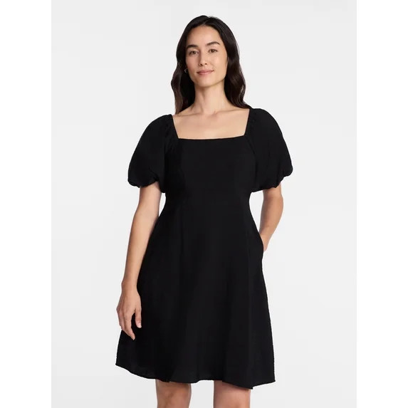Time and Tru Women's Airflow Mini Dress with Puff Sleeves, Sizes XS-XXXL | Walmart (US)