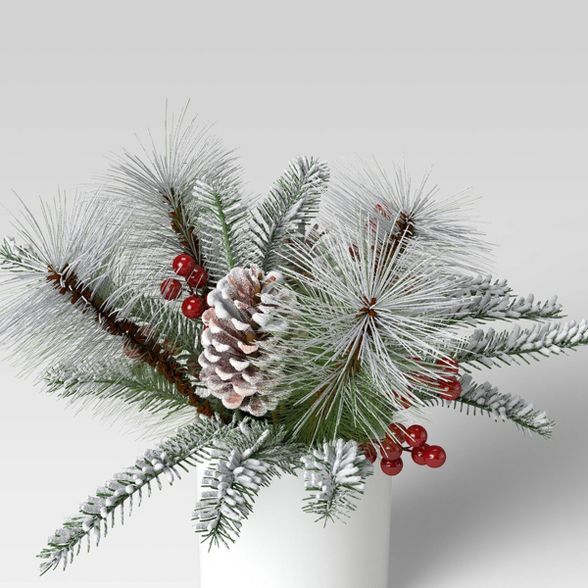 Flocked Spruce, Pinecone and Red Berry in White Vase - Threshold™ | Target