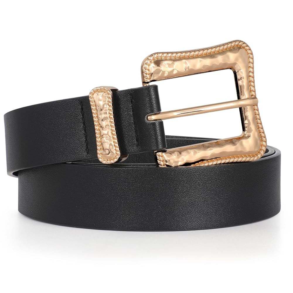 JASGOOD Plus Size Women's Leather Belt for Jeans Pants, Fashion Ladies Waist Belt with Gold Buckl... | Amazon (US)