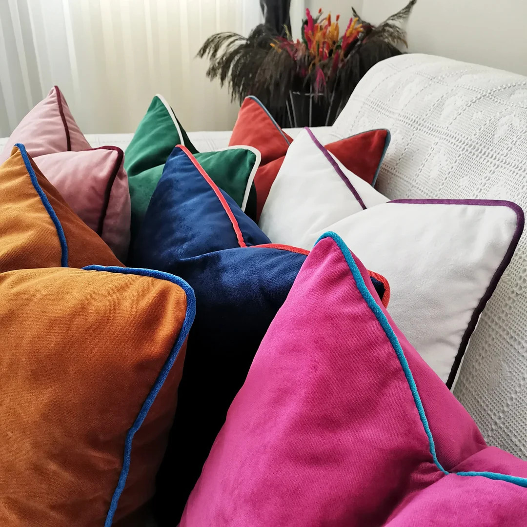 26 COLORS Available Customized Piping Decorative Throw Pillow Covers Made of Upholstery Velvet Fa... | Etsy (US)