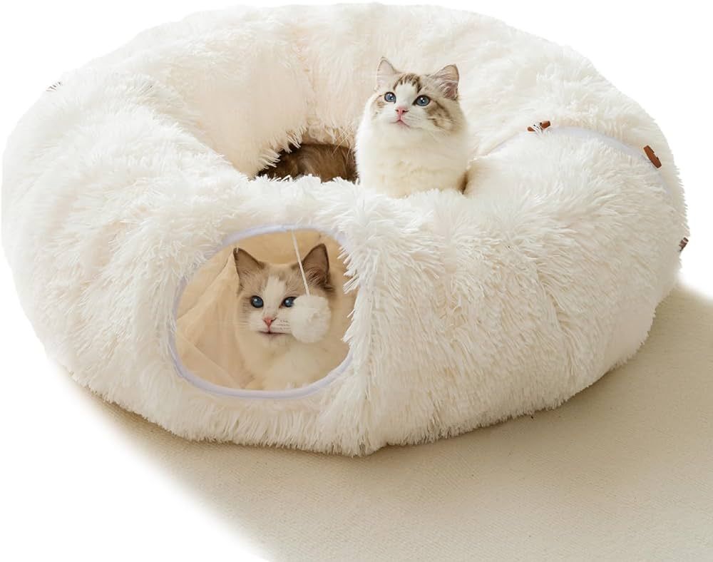 Winter Plush Cat Tunnel with Cat Bed for Indoor Cats,Multifunctional Cat Toys for Small Medium La... | Amazon (US)