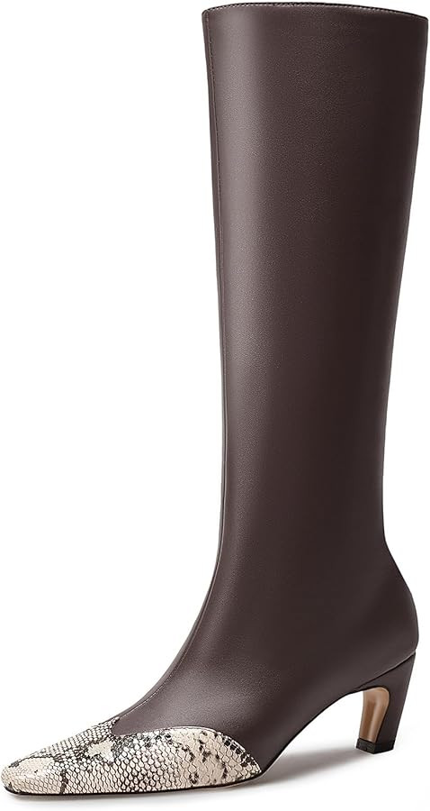 Beauty Cry Snakeskin Knee High Boots for Women Kitten Heel Tall Boots Square Toe Fashion Sexy Boo... | Amazon (US)
