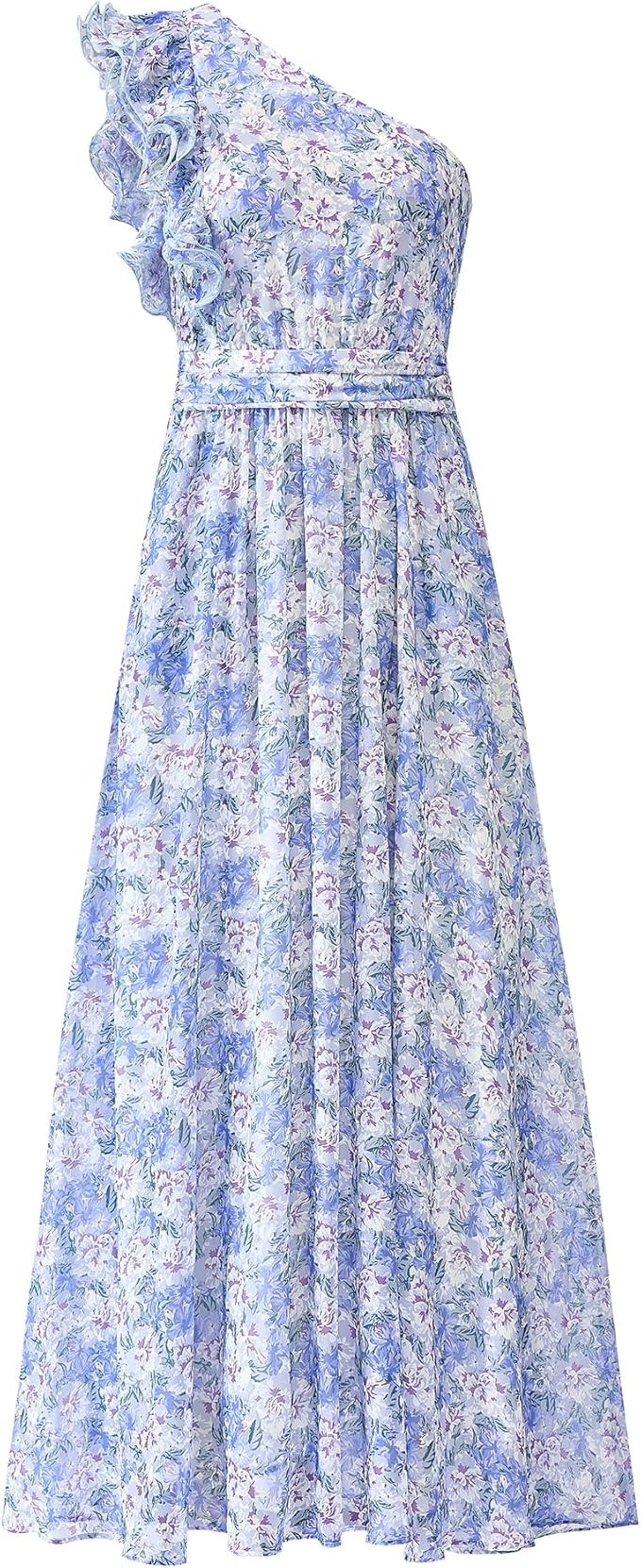 BTFBM Women Summer One Shoulder Floral Wedding Guest Dresses Sleeveless Smocked Ruffle Flowy Beac... | Amazon (US)