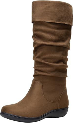 Vepose Women's 942 Knee High Boots Suede Slouch Flat Comfort Boots, Brown, size 10M US(CJY942 brown 10) | Amazon (US)