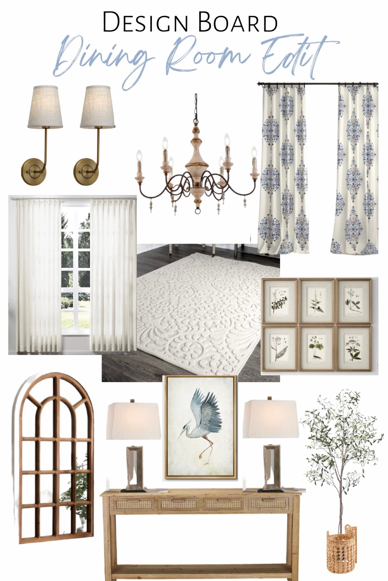 Dining Room Furniture + Decor; drapery, lighting, lamps, artwork, rugs, etc! 