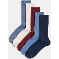 M&S 5 Pack Cotton Rich Ribbed Socks Blue Mix | Marks & Spencer (UK)