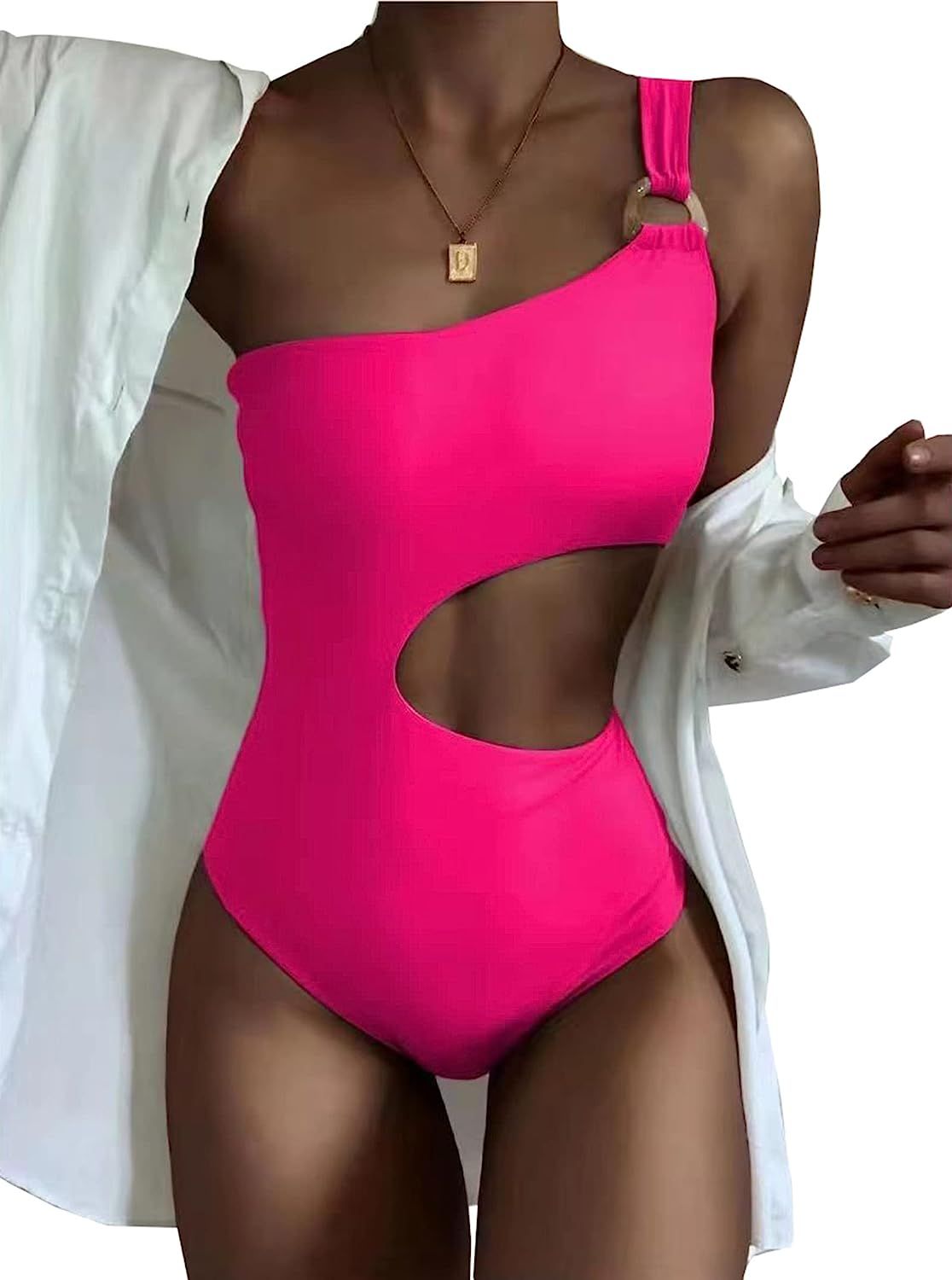 Hilinker Women's One Piece Swimsuit One Shoulder Cut Out Swimwear Monokini Tummy Control | Amazon (US)